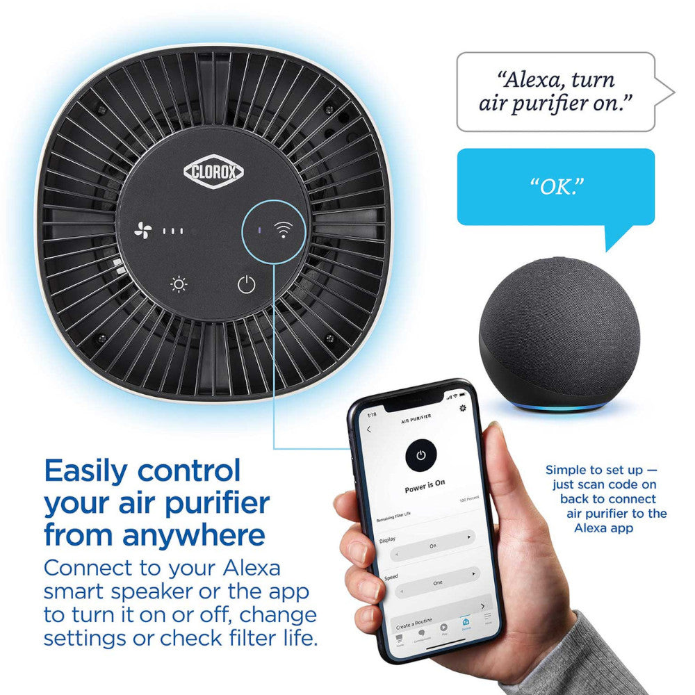 Purificateur d'air de table intelligent CLOROX 11021 avec filtre HEPA véritable et Alexa