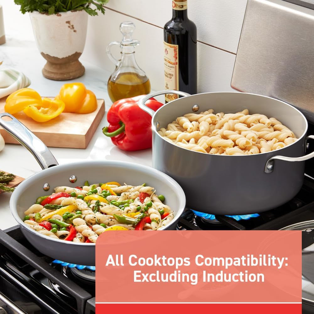 T-FAL 2100139937 Fresh Gourmet Recycled Ceramic Non Stick Cookware Set 12 PC Gray