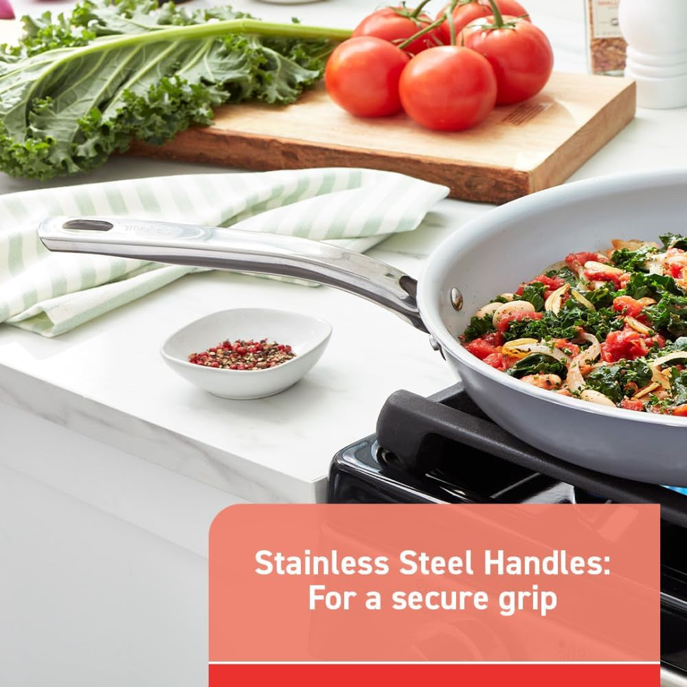 T-FAL 2100139937 Fresh Gourmet Recycled Ceramic Non Stick Cookware Set 12 PC Gray