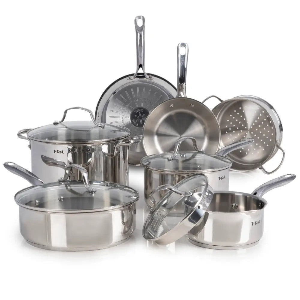 T-FAL 2100140681 Gourmet Stainless Steel 11 PC Pots and Pans Cookware Set