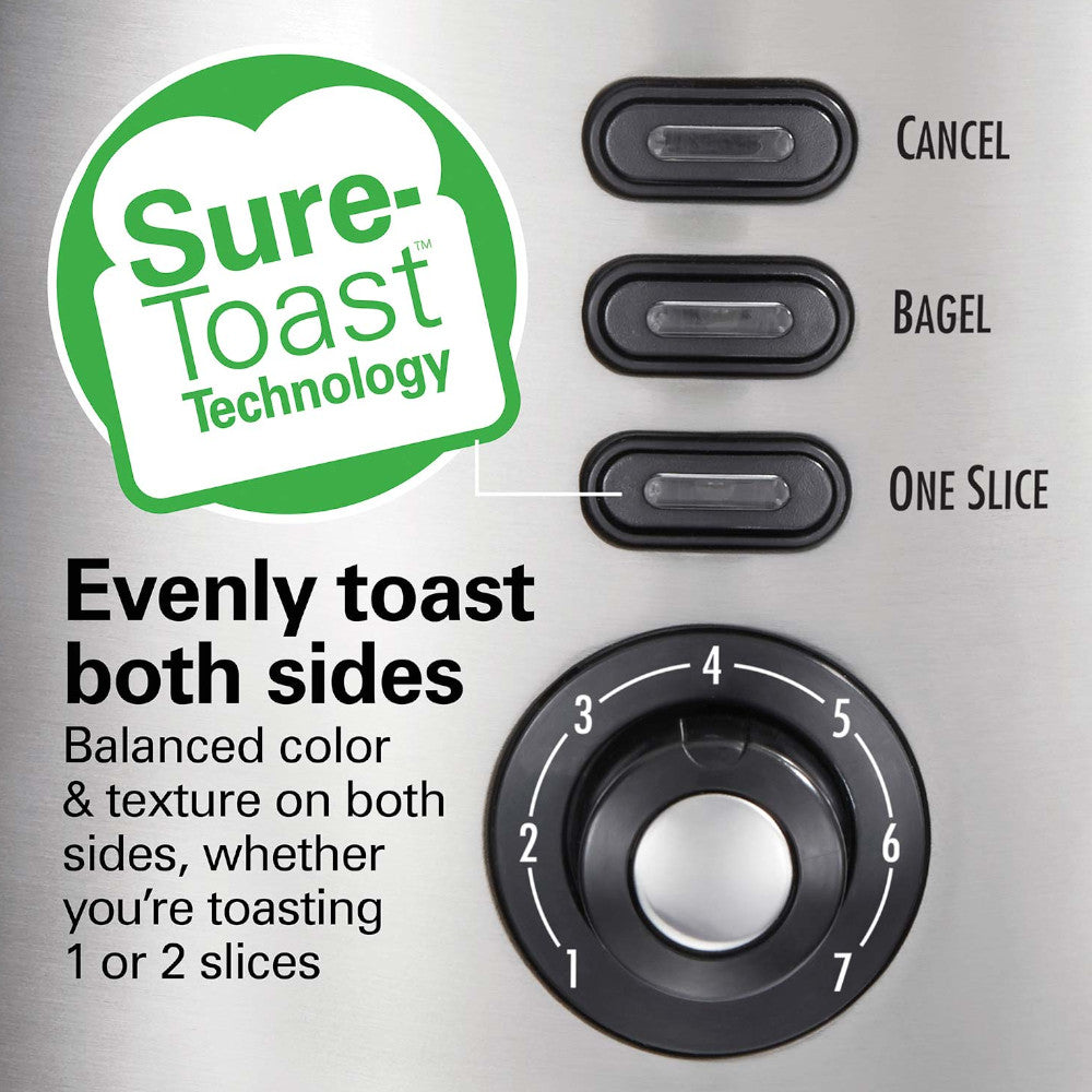 Grille-pain HAMILTON BEACH 22220 à 2 tranches avec technologie Sure-Toast™ en acier inoxydable