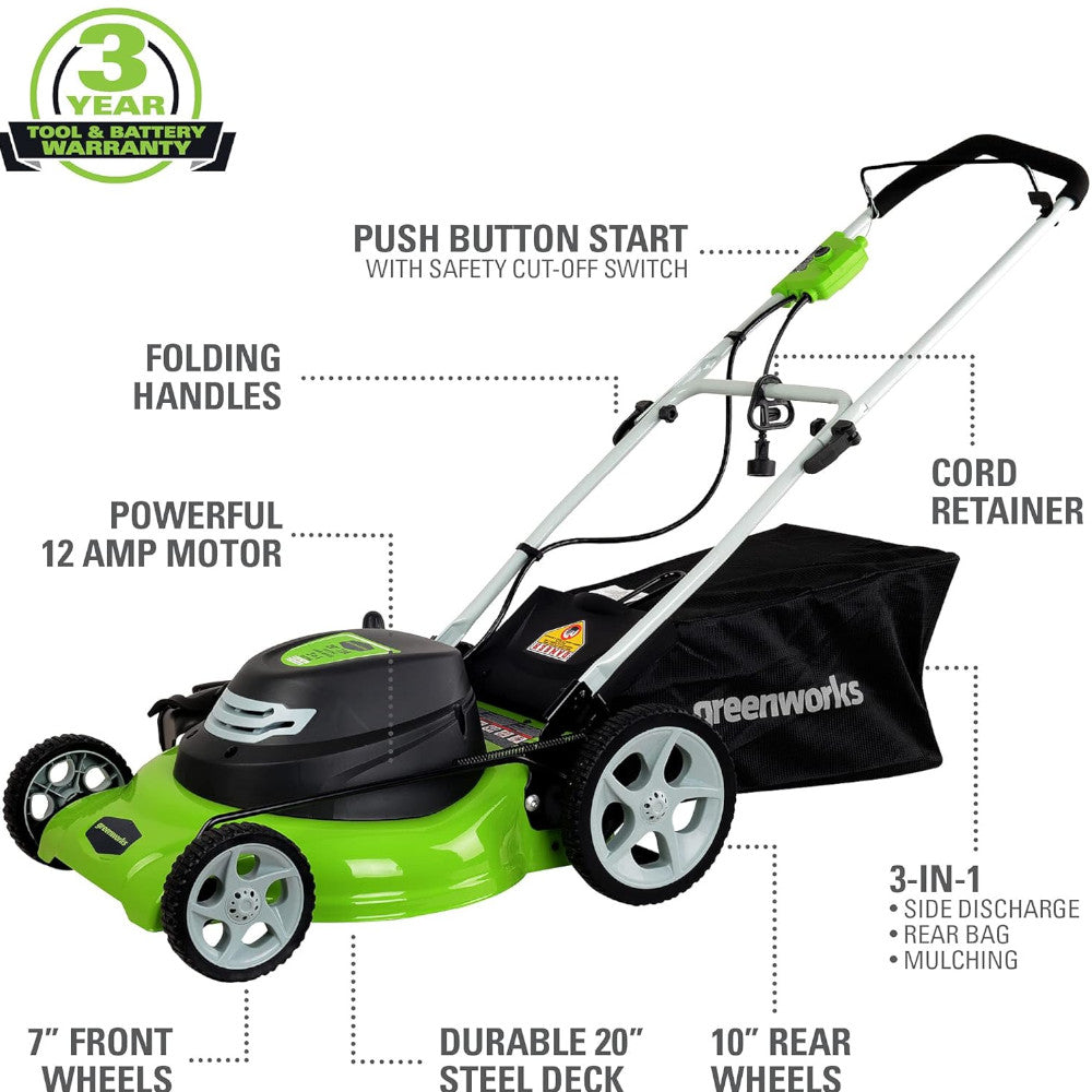GREENWORKS 25022 12 Amp Corded 20-Inch Lawn Mower
