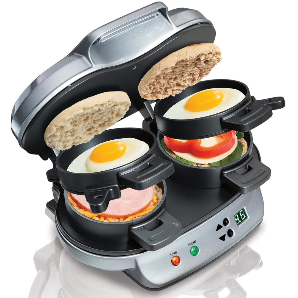 HAMILTON BEACH 25490C Dual Breakfast Sandwich Maker - Factory serviced with Home Essentials warranty