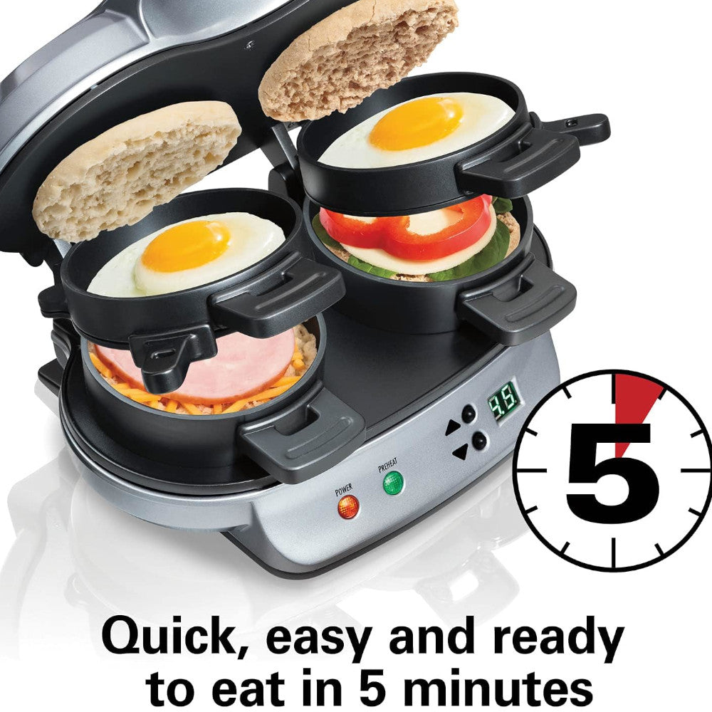 HAMILTON BEACH 25490C Dual Breakfast Sandwich Maker - Factory serviced with Home Essentials warranty