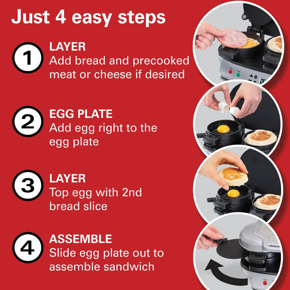 HAMILTON BEACH 25490C Dual Breakfast Sandwich Maker - Factory serviced with Home Essentials warranty