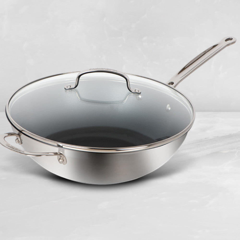 CUISINART 77IEL26-30HNSCC 12" POÊLE À SAUTER/WOK EN ACIER INOXYDABLE ANTIADHÉSIF Éternel AVEC COUVERCLE