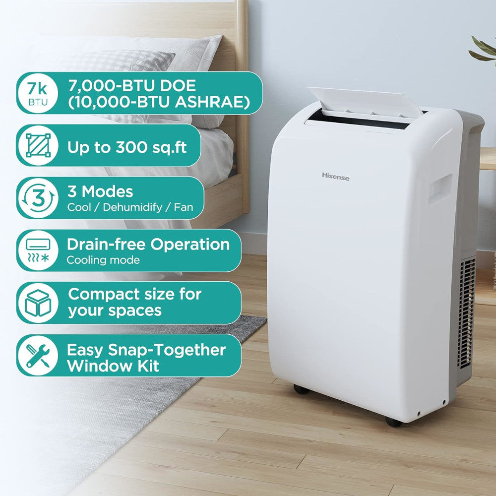 Climatiseur portable 3 en 1 HISENSE 10 500 BTU (SACC 7 000 BTU) 300 SF - Certifié en usine avec la garantie Home Essentials