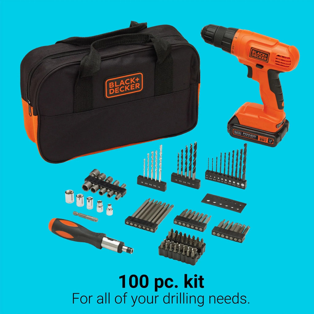 Perceuse-visseuse sans fil BLACK+DECKER BDC120VA 20V MAX* POWERCONNECT avec kit de 100 pièces