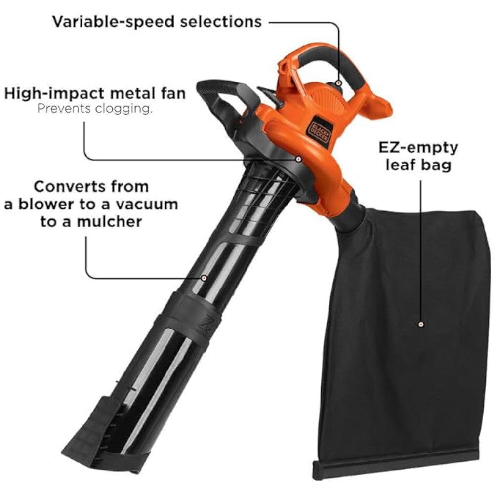 Souffleur de feuilles électrique 3 en 1 BLACK+DECKER BV6600 - Remis à neuf avec garantie complète du fabricant
