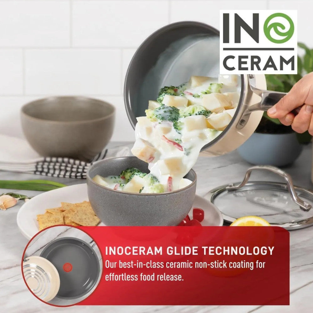 Batterie de cuisine antiadhésive en céramique Excellence C472SA74 de T-FAL, 10 pièces - Emballage défectueux avec garantie complète