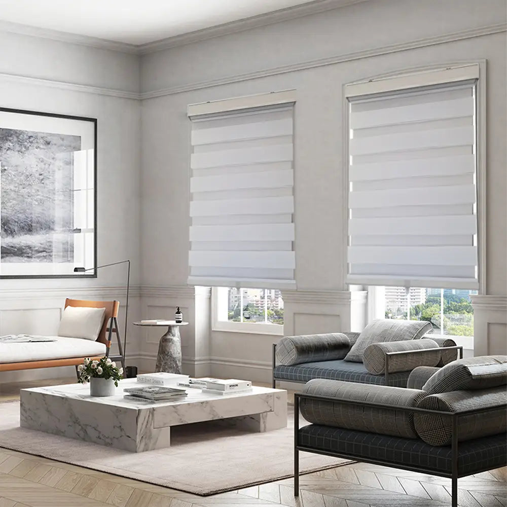 ITY CDNW-1 55 Olivia Stone Cordless Polyester Zebra Day-Night Blind 55"x84" in White