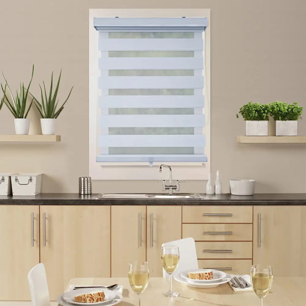 ITY CDNW-1 68 Olivia Stone Cordless Polyester Zebra Day-Night Blind 68"x84" in White