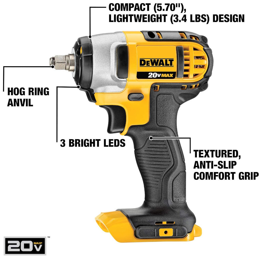 DEWALT Kit de clé à chocs 3/8" MAX Lithium Ion 20 V MAX avec porc - Remis à neuf avec garantie Dewalt - DCF883M2