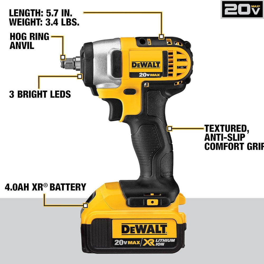 DEWALT Kit de clé à chocs 3/8" MAX Lithium Ion 20 V MAX avec porc - Remis à neuf avec garantie Dewalt - DCF883M2
