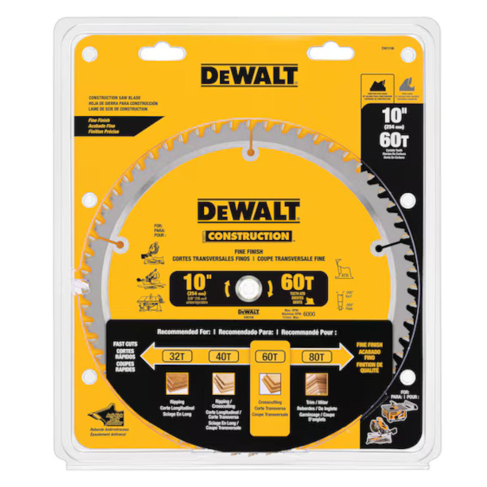 DEWALT DW3106 10 in. 60T Construction Miter/Table Saw Blade