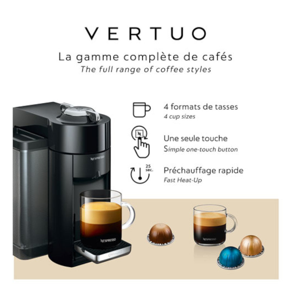 NESPRESSO Vertuo Coffee & Espresso Machine by De'Longhi with Aeroccino Milk Frother - Silver - ENV135SAECA
