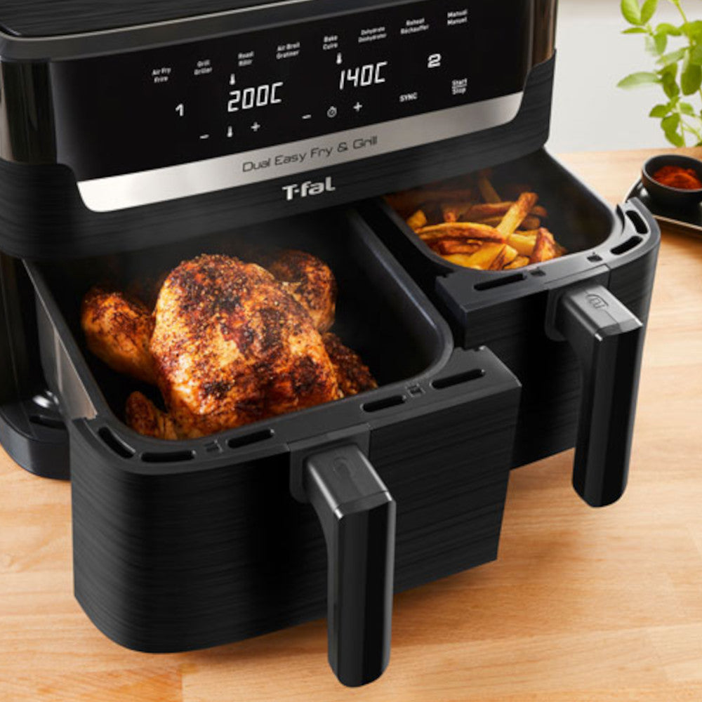 T-FAL EY905N50 Dual Easy Fry & Grill Air Fryer - Blemished package with full warranty