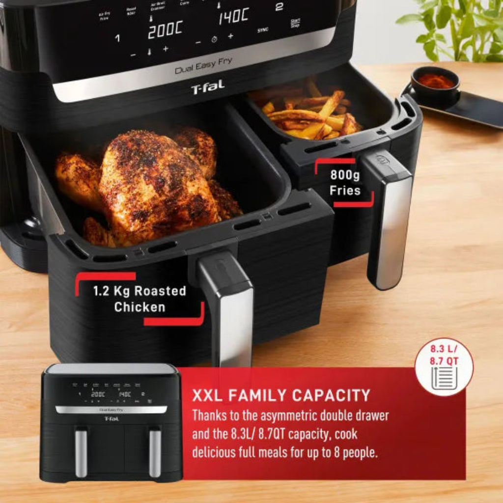Friteuse à air chaud et grill T-FAL EY901850 Dual Easy Fry - Emballage légèrement abîmé avec garantie complète 