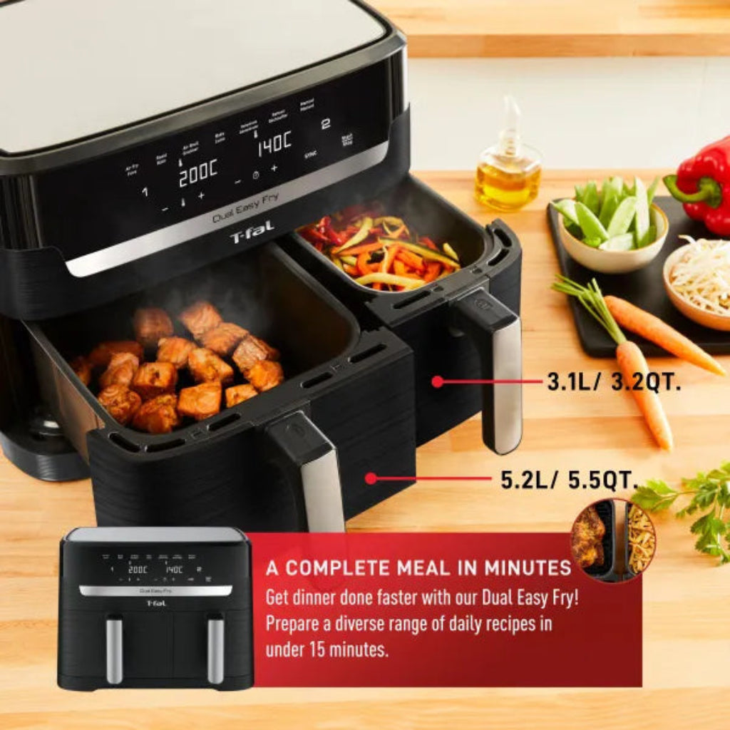 Friteuse à air chaud et grill T-FAL EY901850 Dual Easy Fry - Emballage légèrement abîmé avec garantie complète 