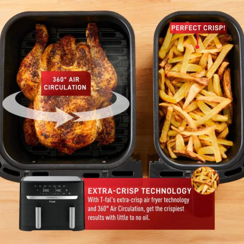 Friteuse à air chaud et grill T-FAL EY901850 Dual Easy Fry - Emballage légèrement abîmé avec garantie complète 
