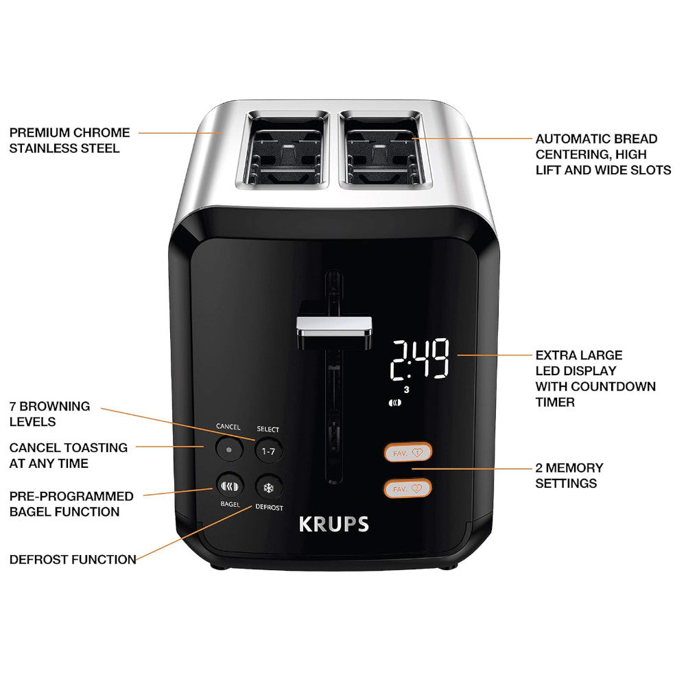 Grille-pain numérique KRUPS KH320D50 My Memory 2 tranches en acier inoxydable