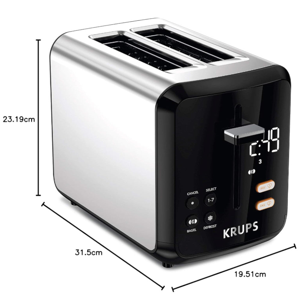 Grille-pain numérique KRUPS KH320D50 My Memory 2 tranches en acier inoxydable