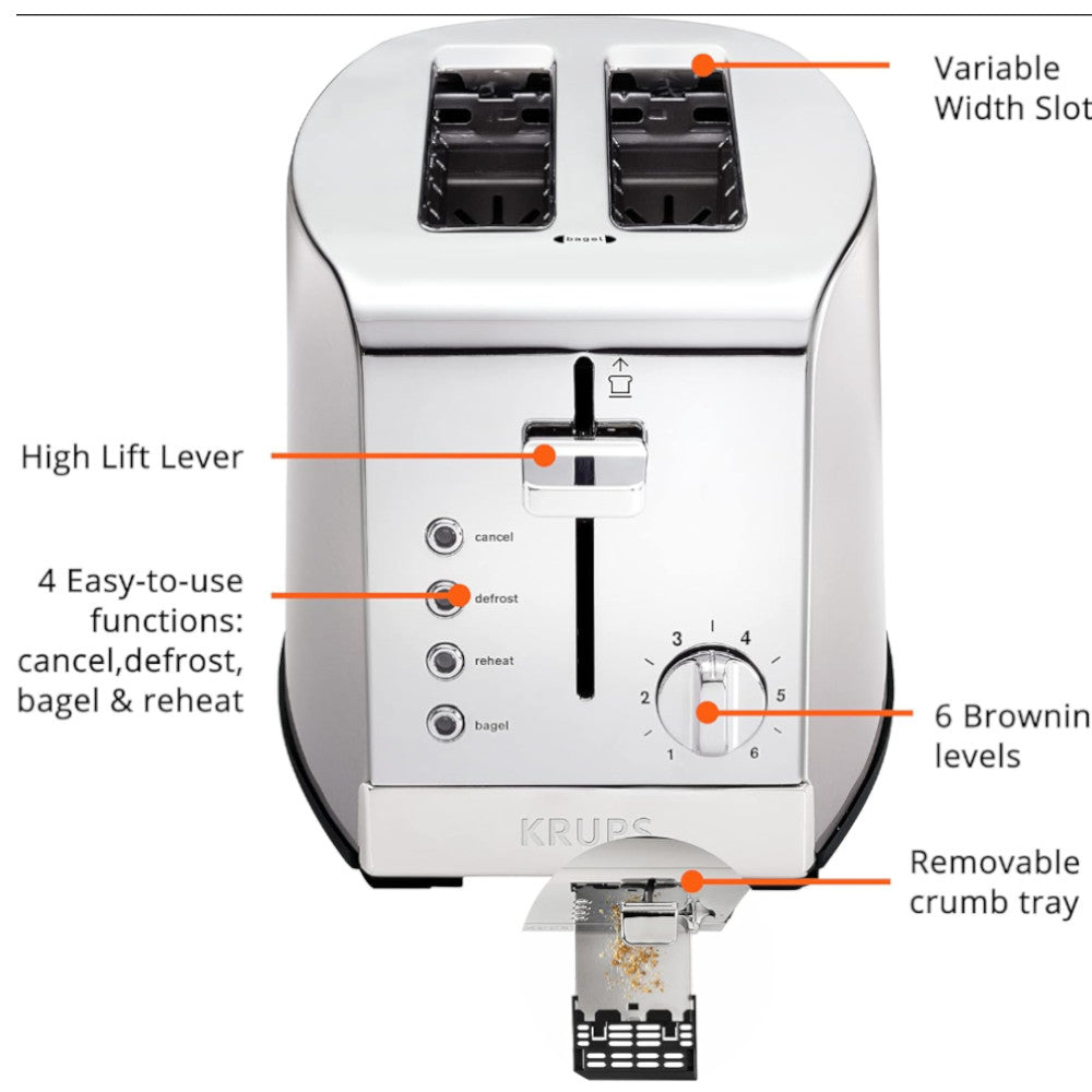 Grille-pain KRUPS KH732D51 2 tranches en acier inoxydable