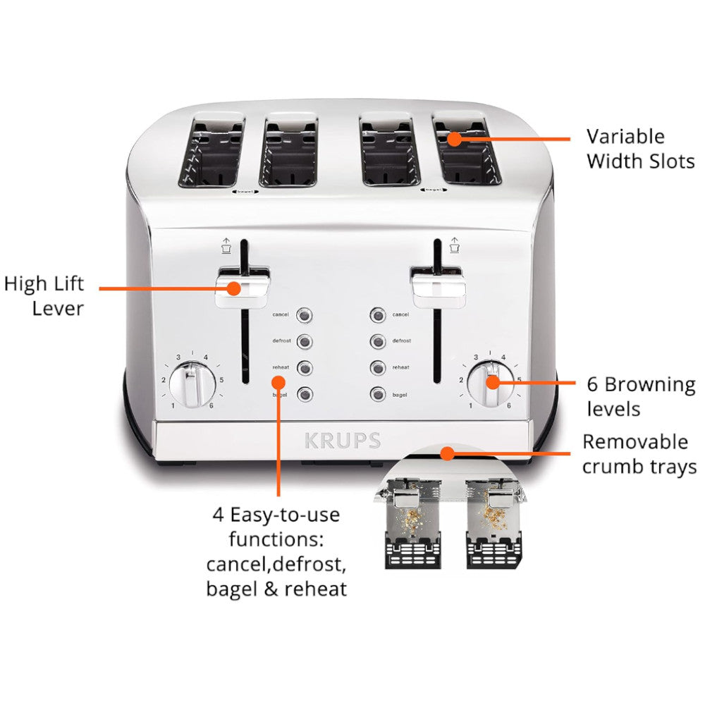 Grille-pain KRUPS KH734D51 4 tranches en acier inoxydable