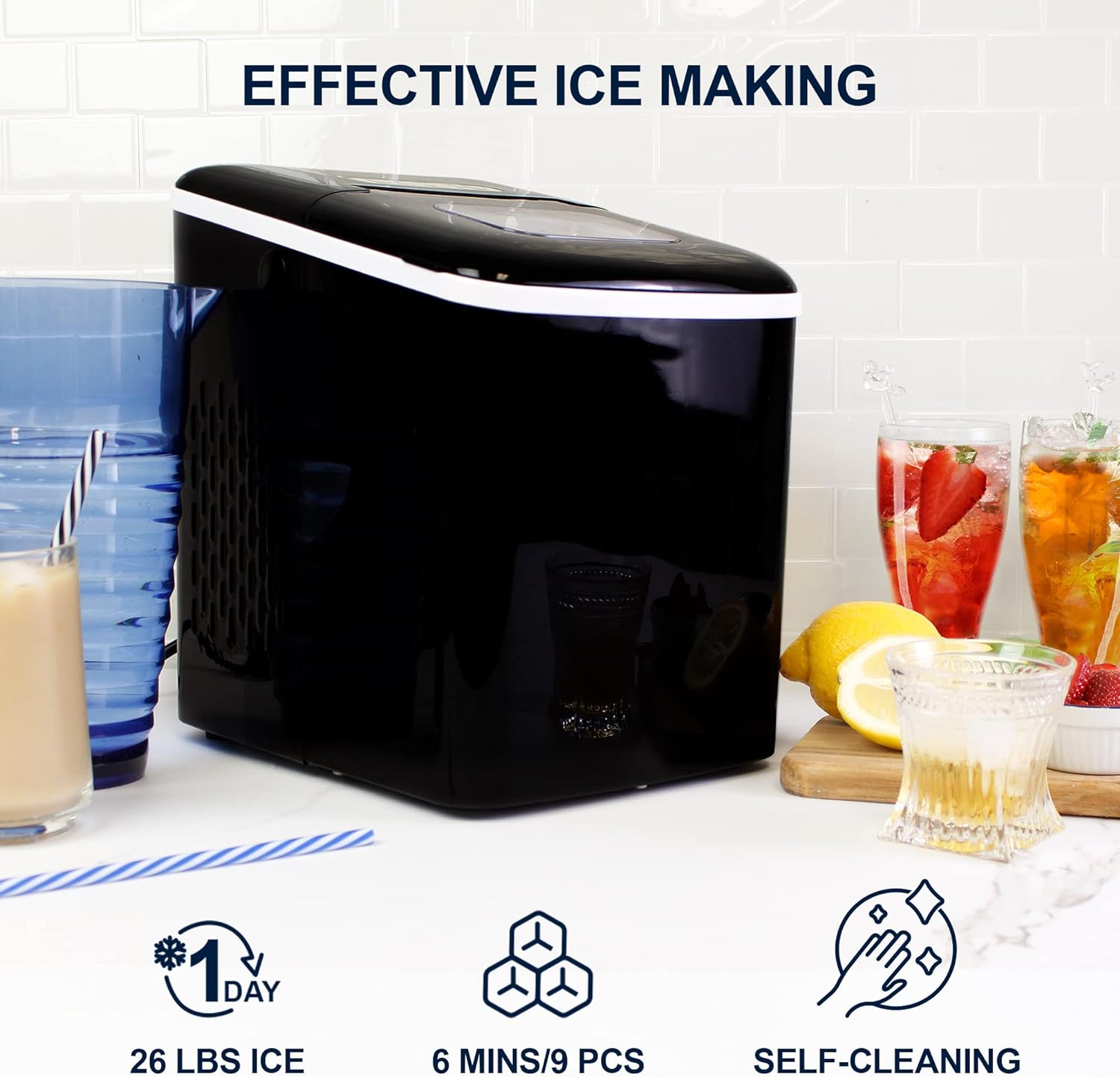KOOLATRON KIM23-B Portable Countertop Automatic Ice Maker, Self-Cleaning with Digital Controls and LED Indicators in Black