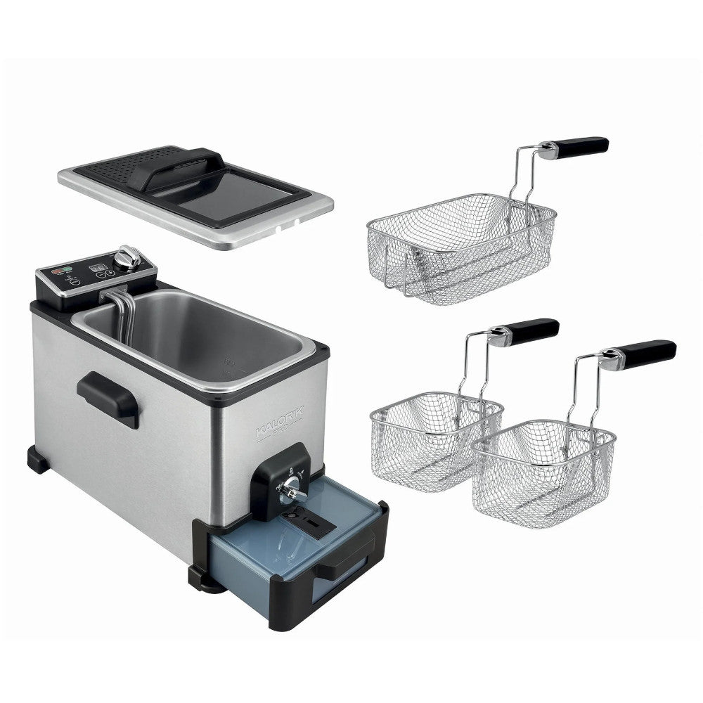 KALORIK KPROFT42777 Pro 4.2 Quart Triple-Basket Deep Fryer with Oil Filtration