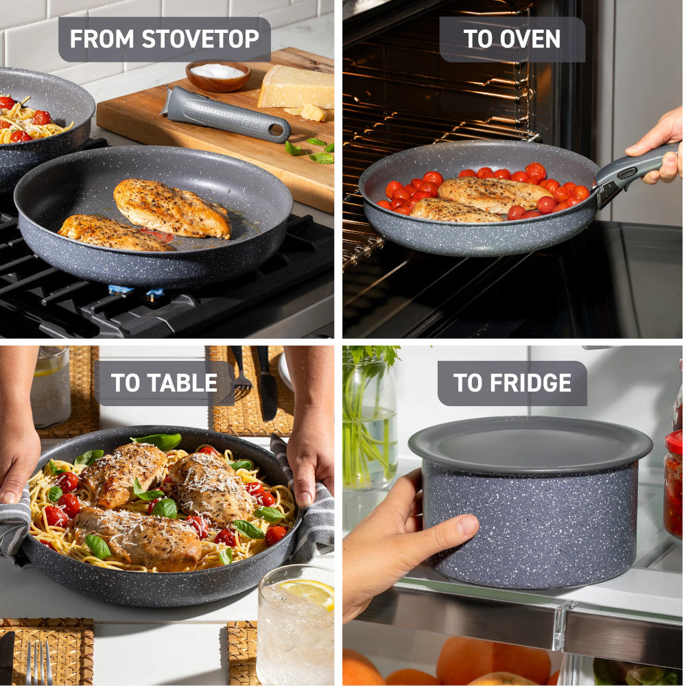 Batterie de cuisine antiadhésive T-FAL L824SB64 Ingenio Essential, 11 pièces - Granite
