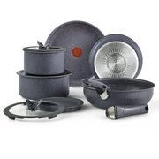 Batterie de cuisine antiadhésive T-FAL L824SB64 Ingenio Essential, 11 pièces - Granite