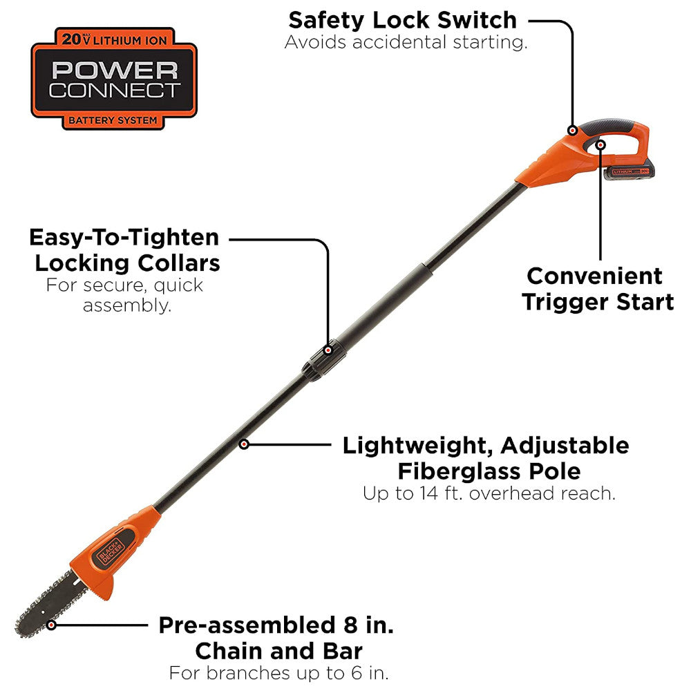BLACK+DECKER Scie à perche sans fil alimentée par batterie au lithium-ion 20 V Max - Outil uniquement - LPP120B