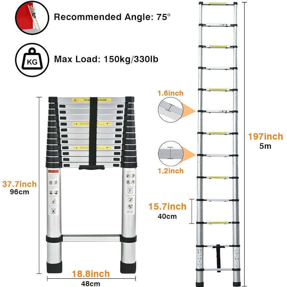 EFAN MS-500 Telescopic Aluminum Ladder 5m/16.5 FT