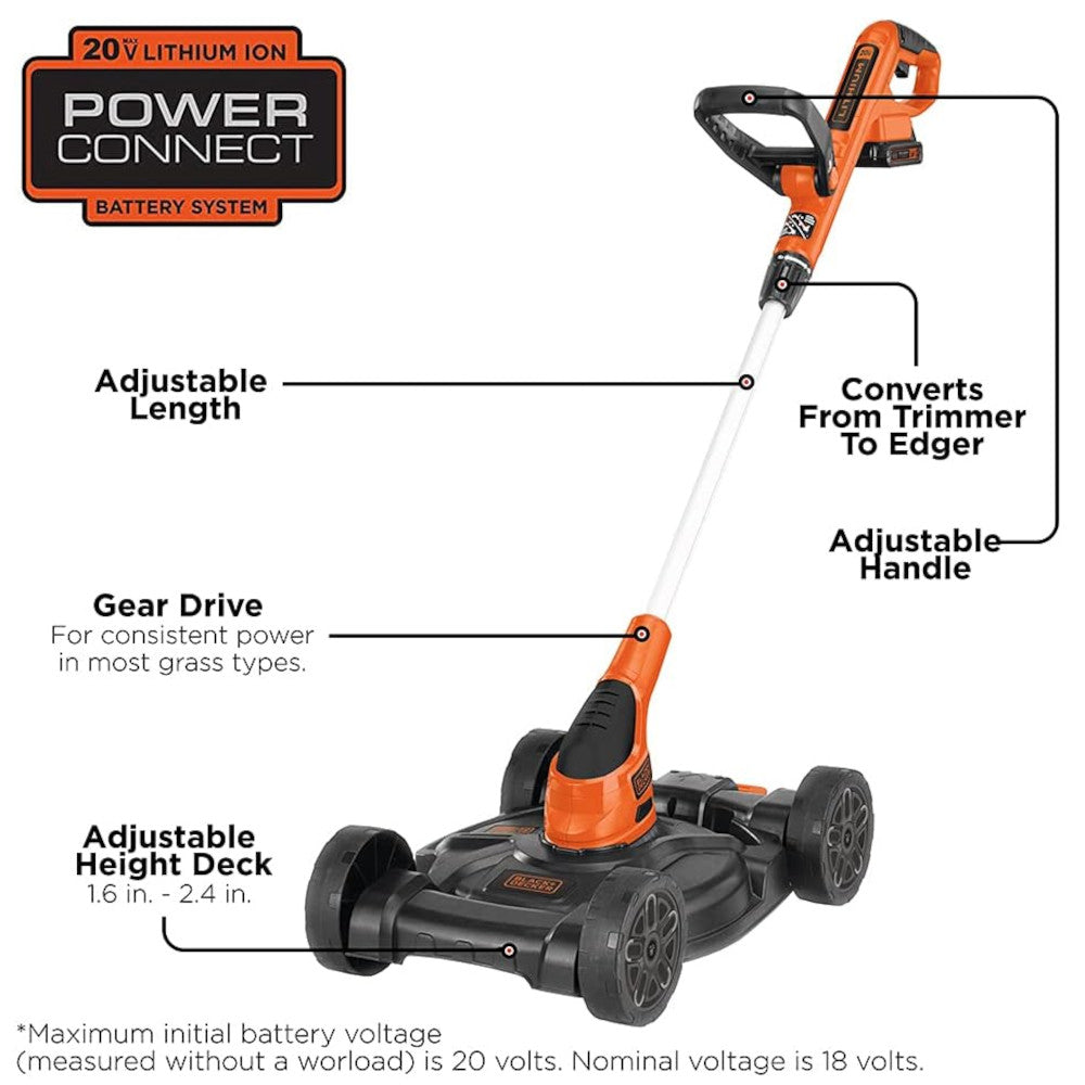 BLACK+DECKER Tondeuse compacte 3 en 1 20 V Max* au lithium de 12 pouces - MTC220