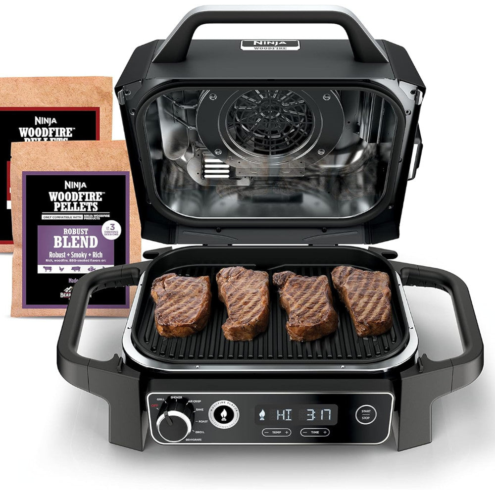 Barbecue à bois NINJA OG701, grill multifonction 7 en 1, fumoir inclus - Garantie Home Essentials, révisée en usine