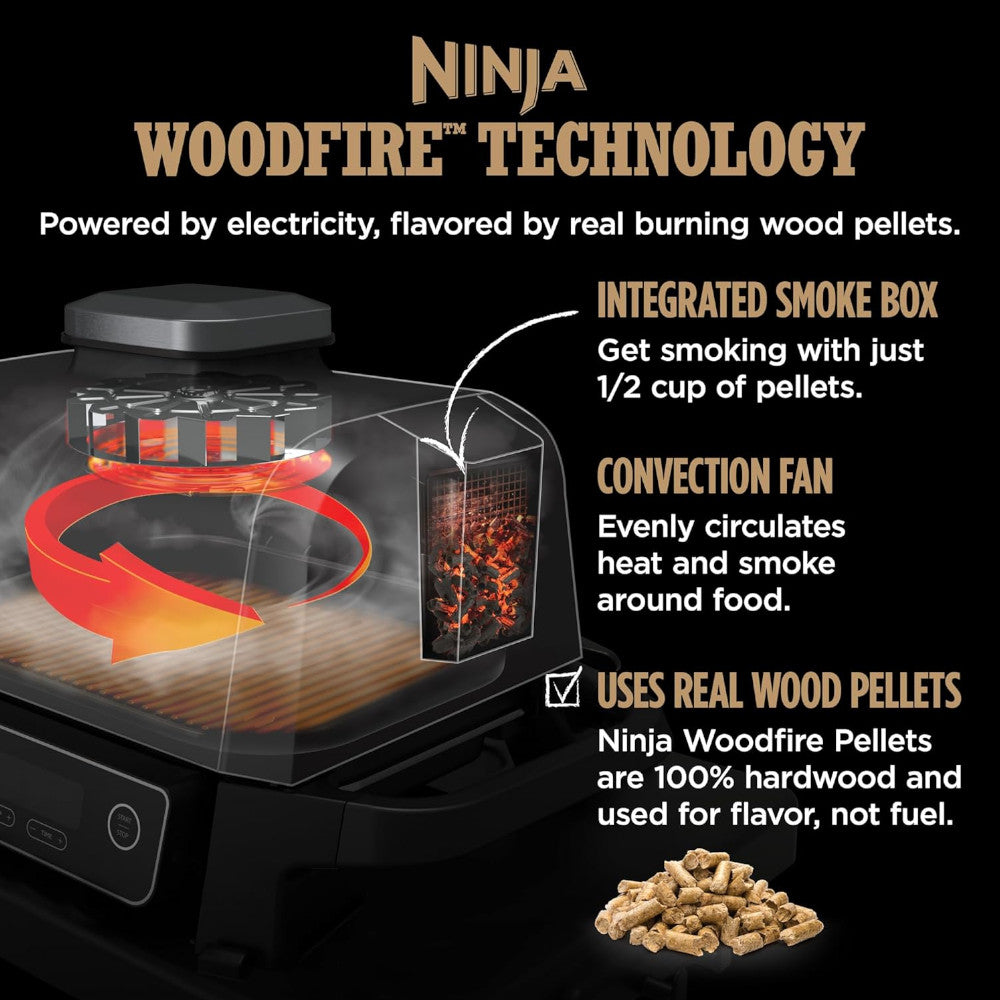 Barbecue à bois NINJA OG701, grill multifonction 7 en 1, fumoir inclus - Garantie Home Essentials, révisée en usine