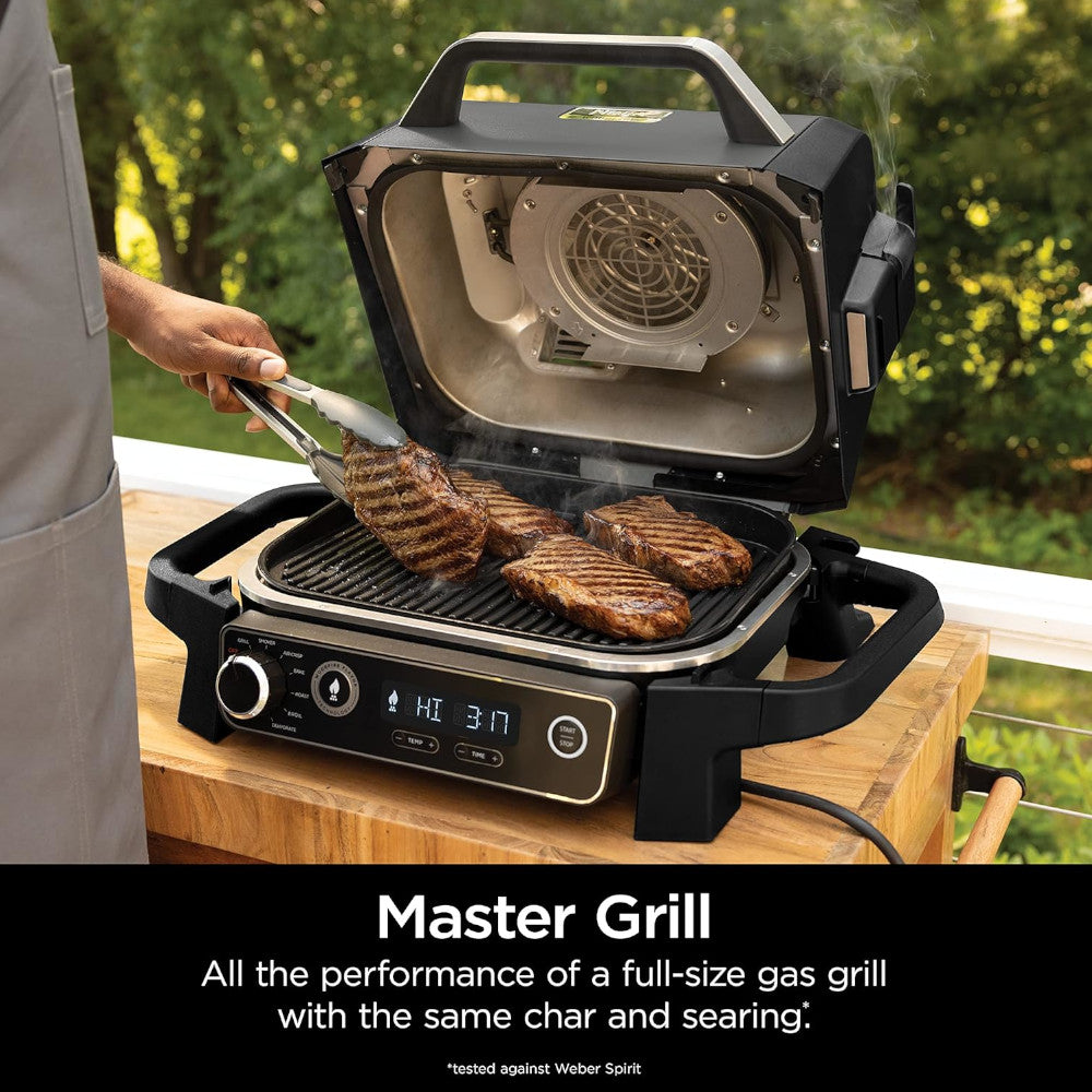 Barbecue à bois NINJA OG701, grill multifonction 7 en 1, fumoir inclus - Garantie Home Essentials, révisée en usine