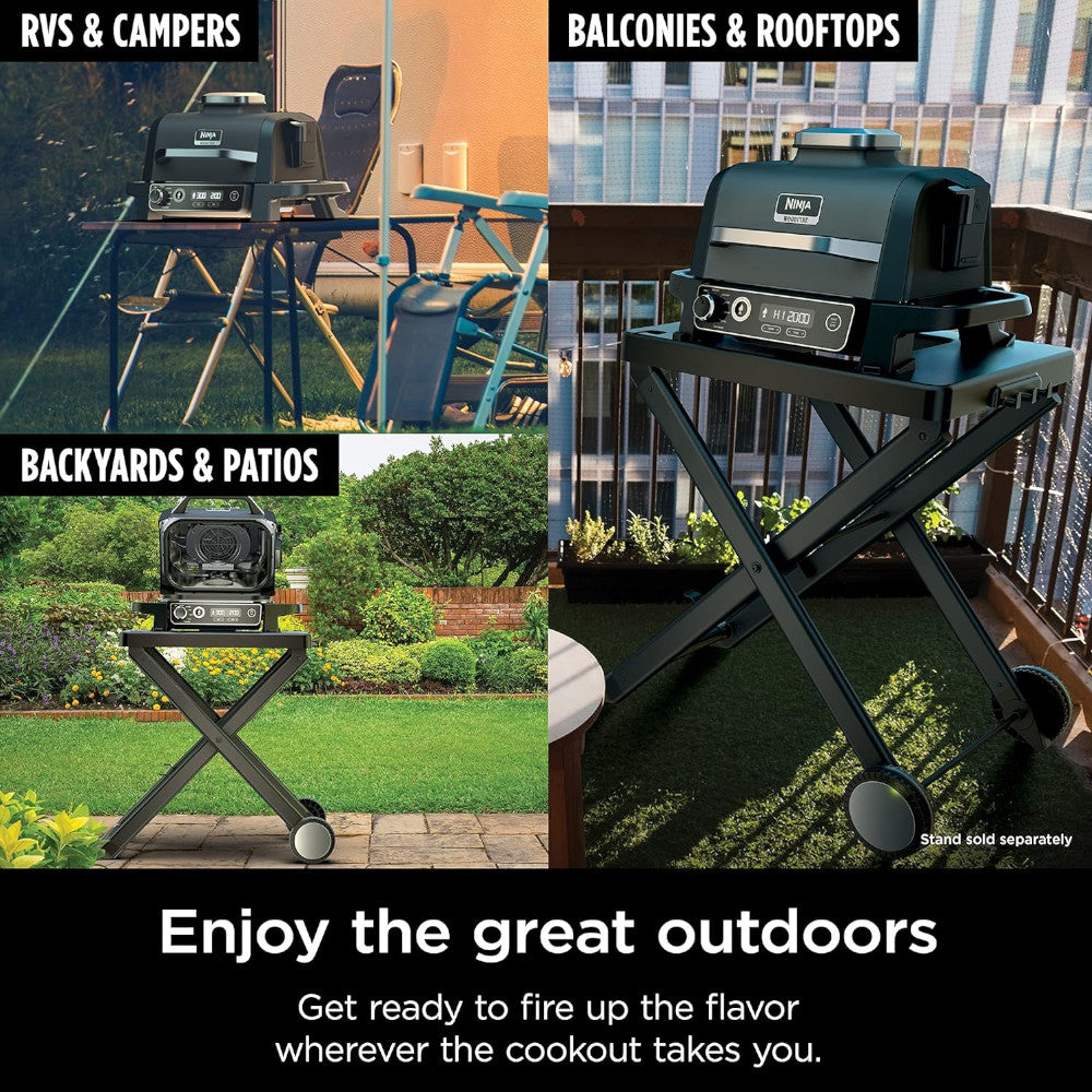 Barbecue à bois NINJA OG701, grill multifonction 7 en 1, fumoir inclus - Garantie Home Essentials, révisée en usine