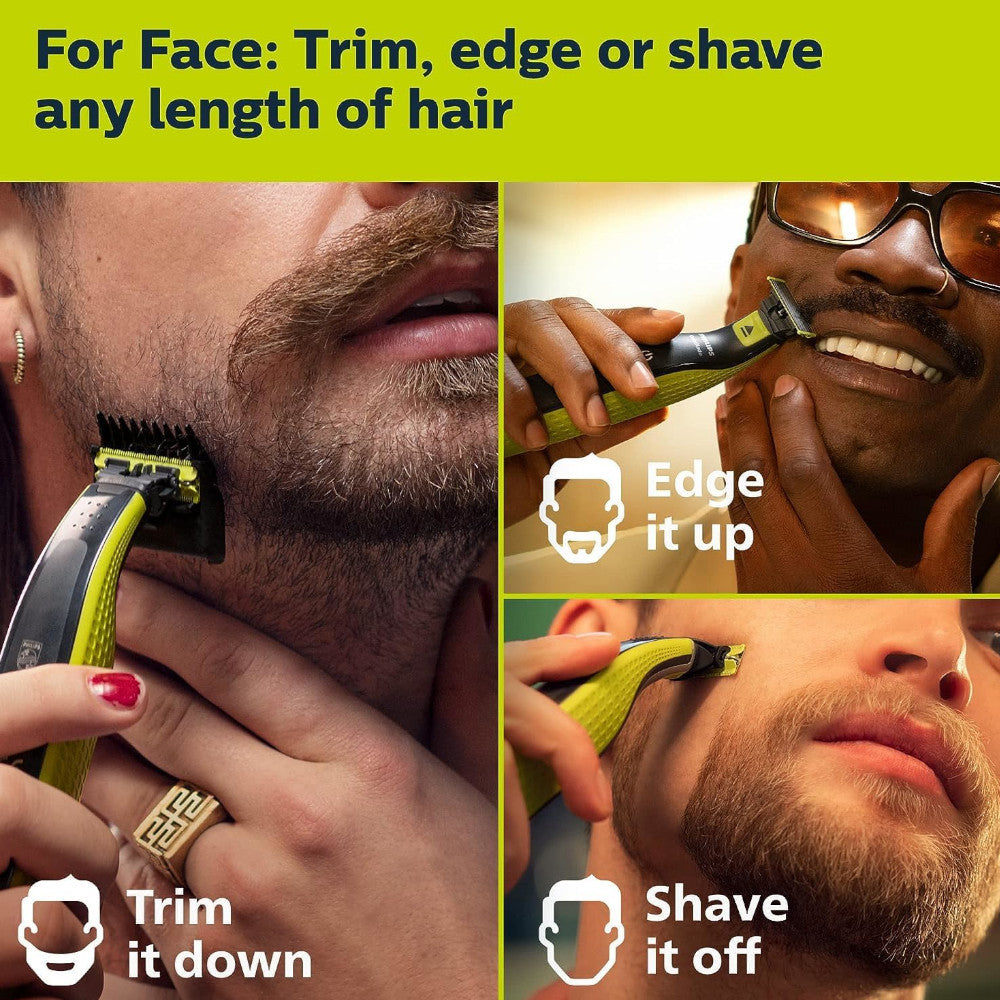 PHILIPS QP2724/21 OneBlade 360 ​​Visage, utilisation sur peau sèche ou humide, pour tailler, affûter et raser