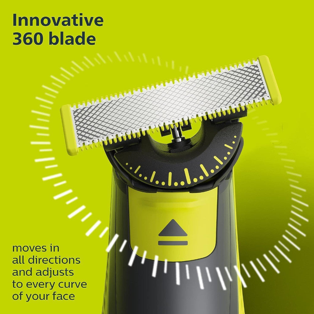 PHILIPS QP2724/21 OneBlade 360 ​​Visage, utilisation sur peau sèche ou humide, pour tailler, affûter et raser