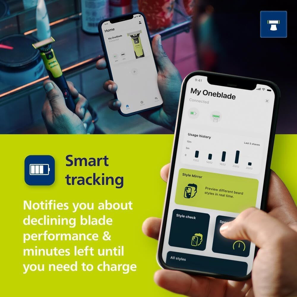 PHILIPS QP4631/65 OneBlade 360 ​​Nettoyant visage et corps, utilisable sur peau sèche ou humide, avec connectivité Bluetooth et étui de voyage