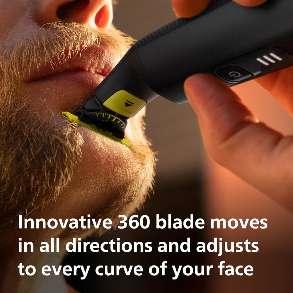 PHILIPS QP6541/16 OneBlade 360 ​​Pro, Utilisation sur peau sèche ou humide, Taille, finition et rasage avec 12 longueurs