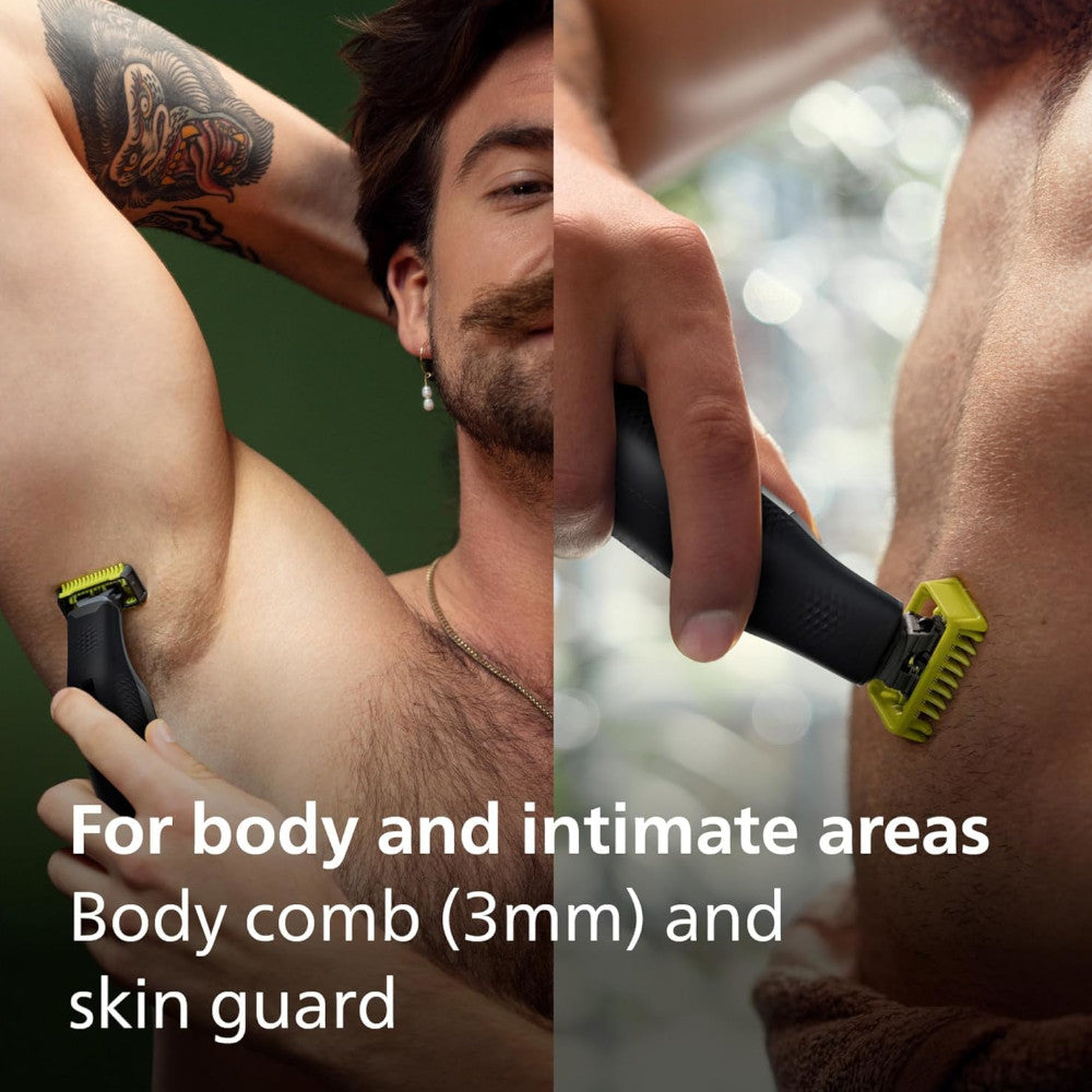 PHILIPS QP6541/16 OneBlade 360 ​​Pro, Utilisation sur peau sèche ou humide, Taille, finition et rasage avec 12 longueurs