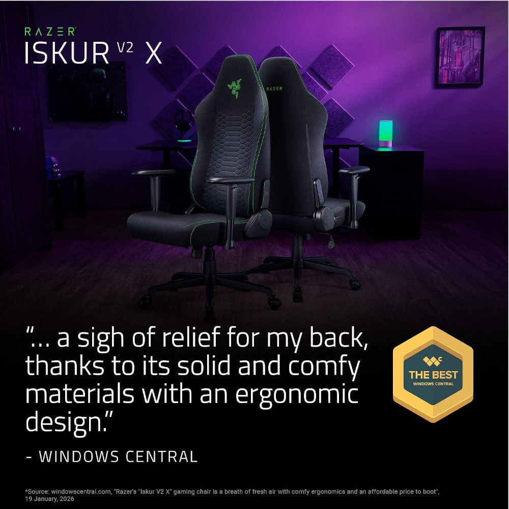 RAZER OFFICAL OUTLET - RZ38-05310100 Iskur V2 X Gaming Chair Black - Razer Renewed