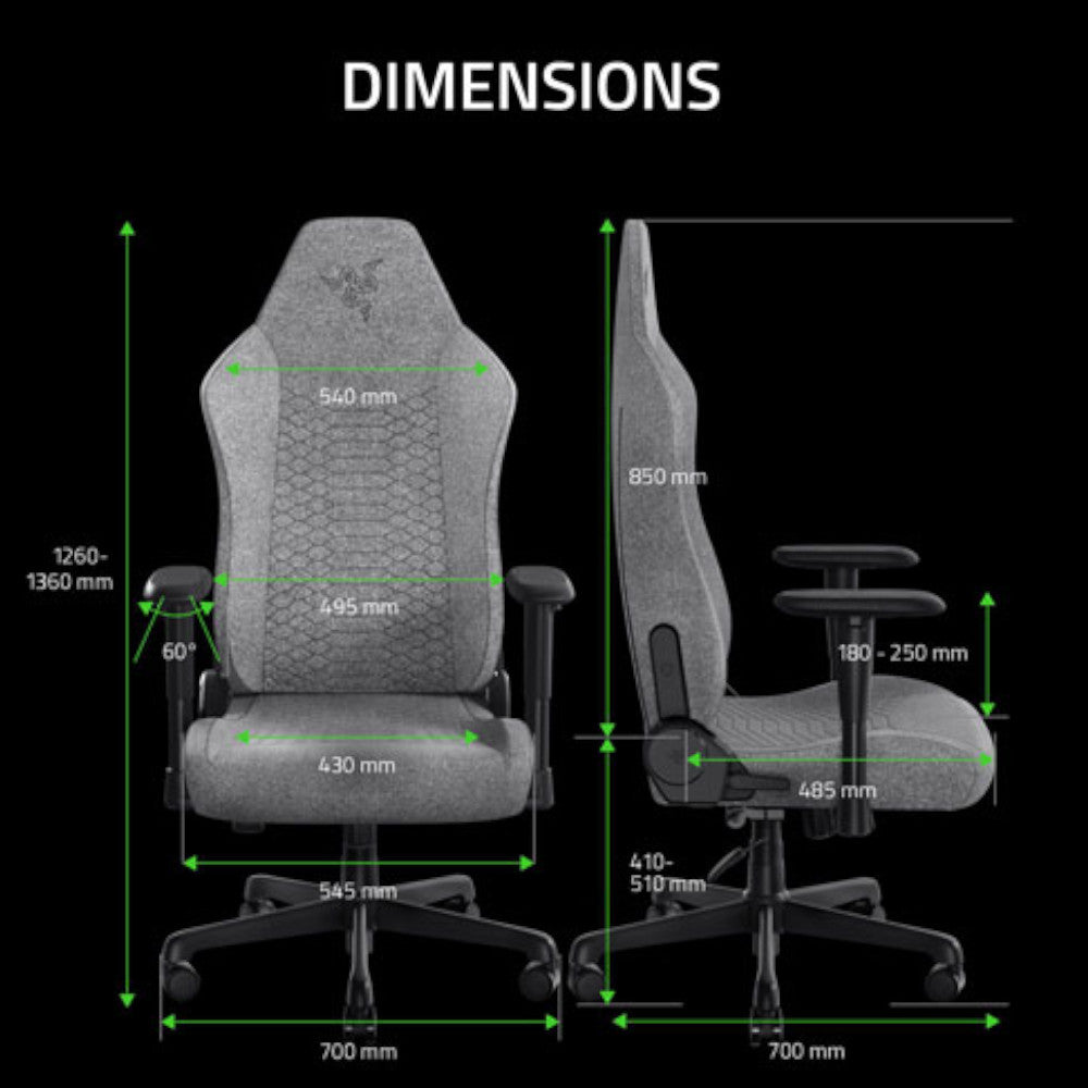 RAZER OFFICAL OUTLET - RZ38-05310200 Iskur V2 X Gaming Chair Grey - Razer Renewed