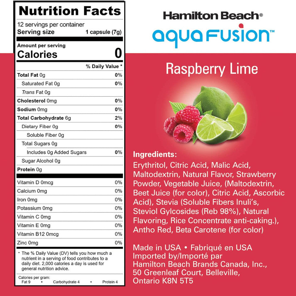 HAMILTON BEACH AQUAFUSION Capsules à saveur de framboise et de citron vert, paquet de 12 - 87361