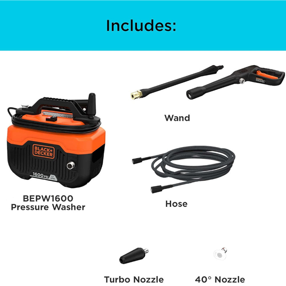 Nettoyeur haute pression électrique à eau froide BLACK+DECKER, 1 600 PSI MAX - BEPW1600