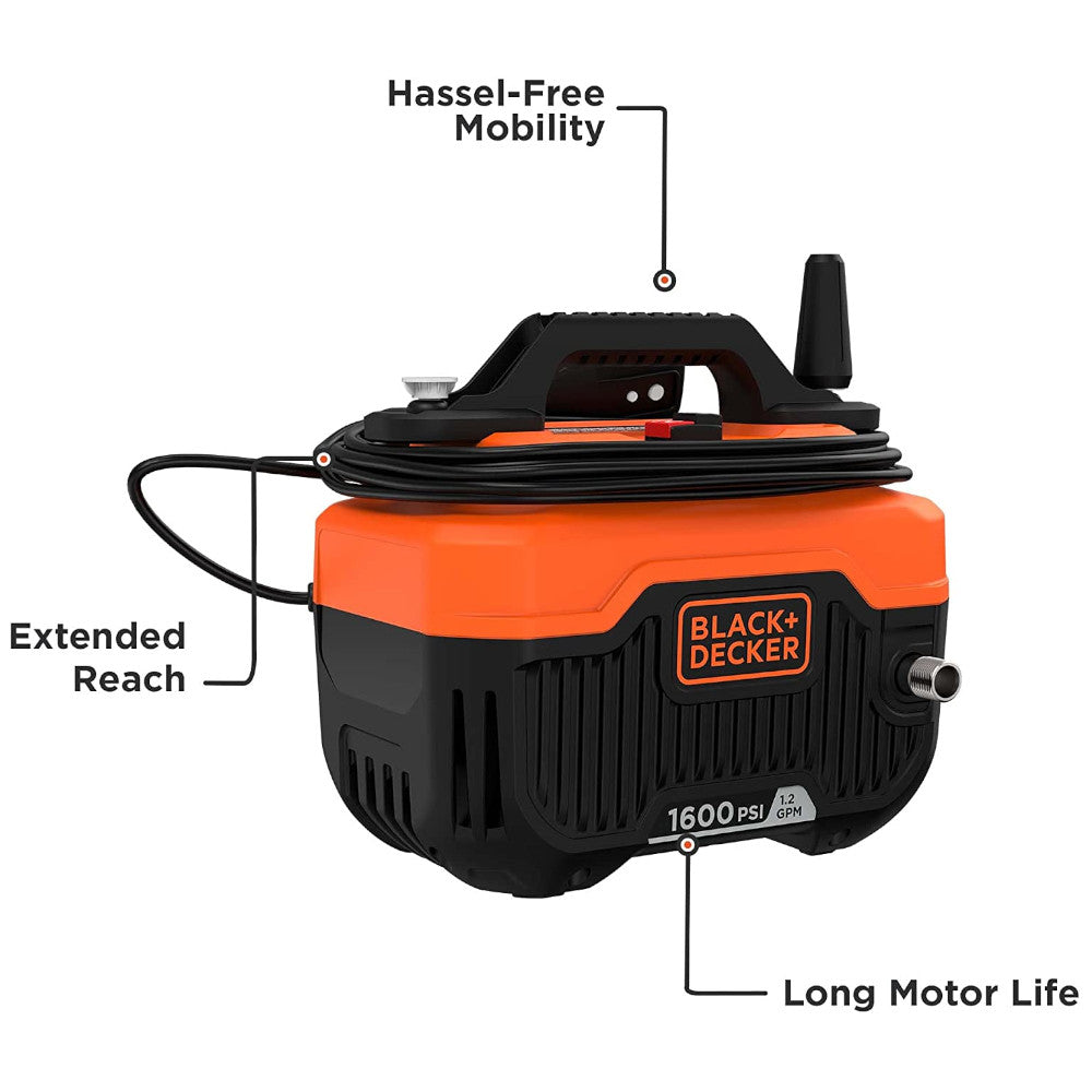 Nettoyeur haute pression électrique à eau froide BLACK+DECKER, 1 600 PSI MAX - BEPW1600