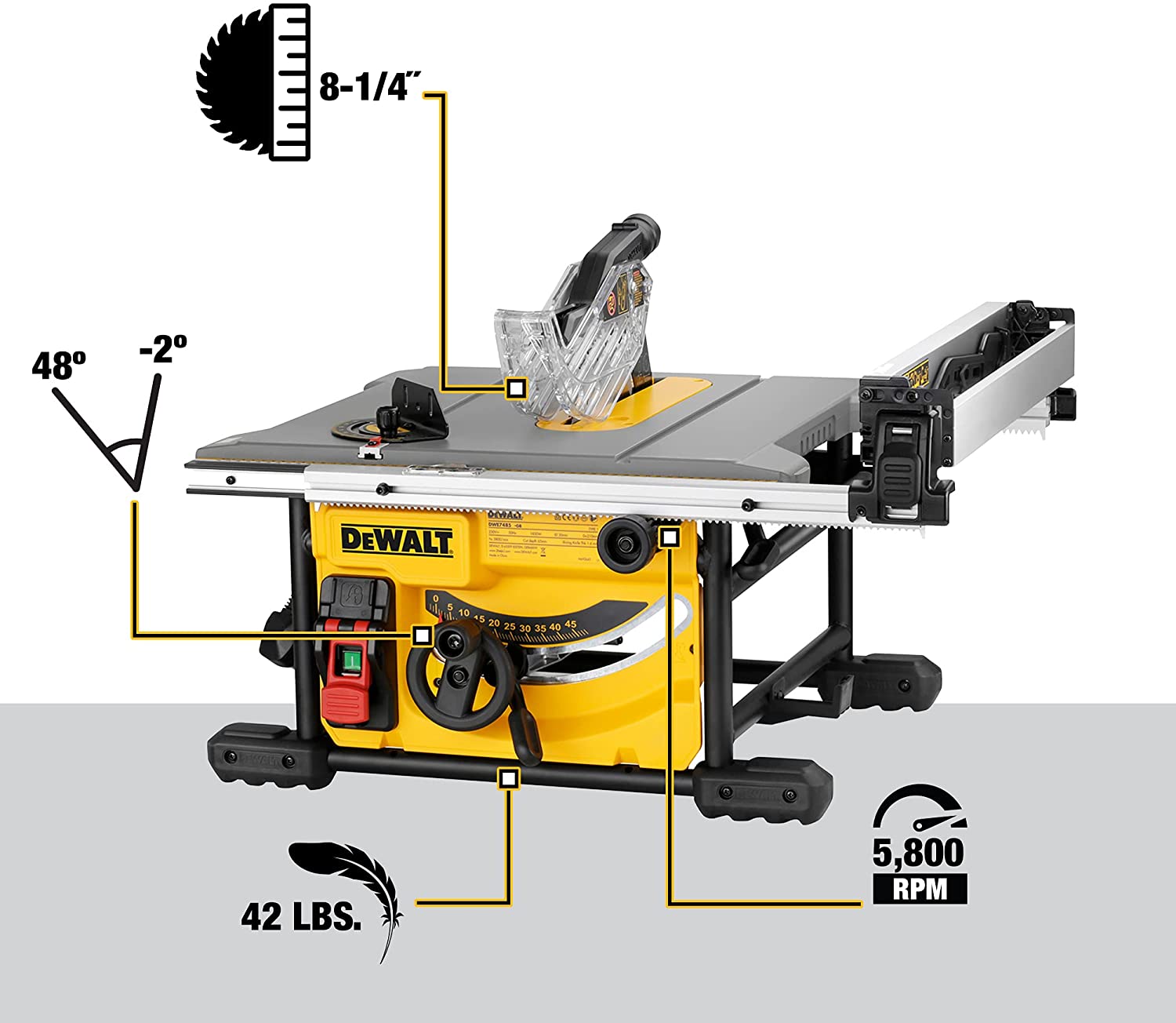 DEWALT 8-1/4 in. Compact Jobsite Table Saw - Refurbished with Dewalt Warranty - DWE7485